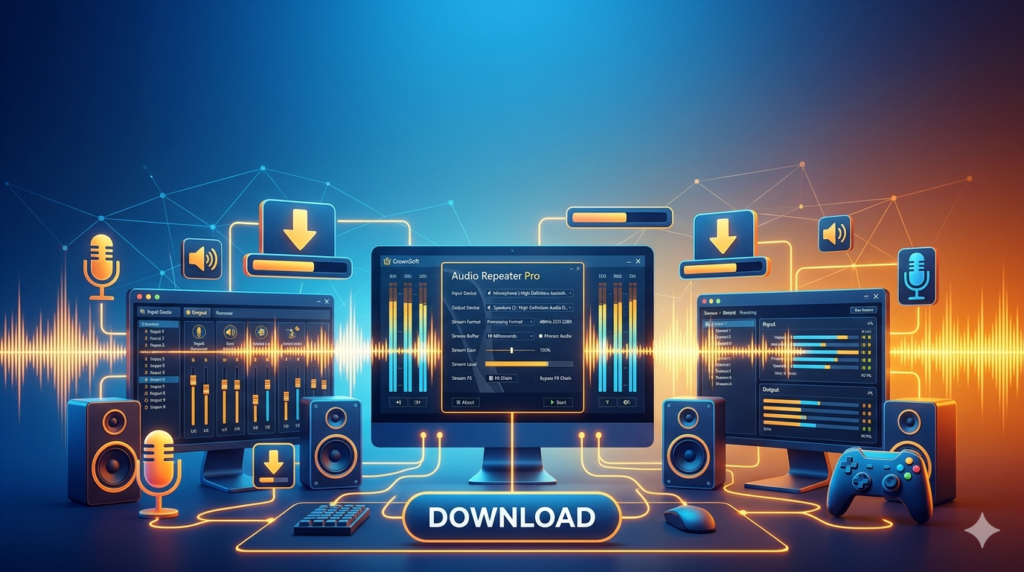 CrownSoft Audio Repeater Pro 1.6.3 (Advanced Audio Routing & Low-Latency Repetition Tool)