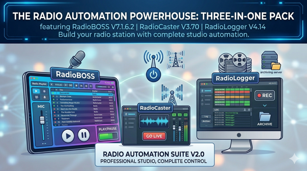 RadioBOSS 7.1.6.2, RadioCaster 3.70 & RadioLogger 4.14 (Complete Broadcasting Suite)