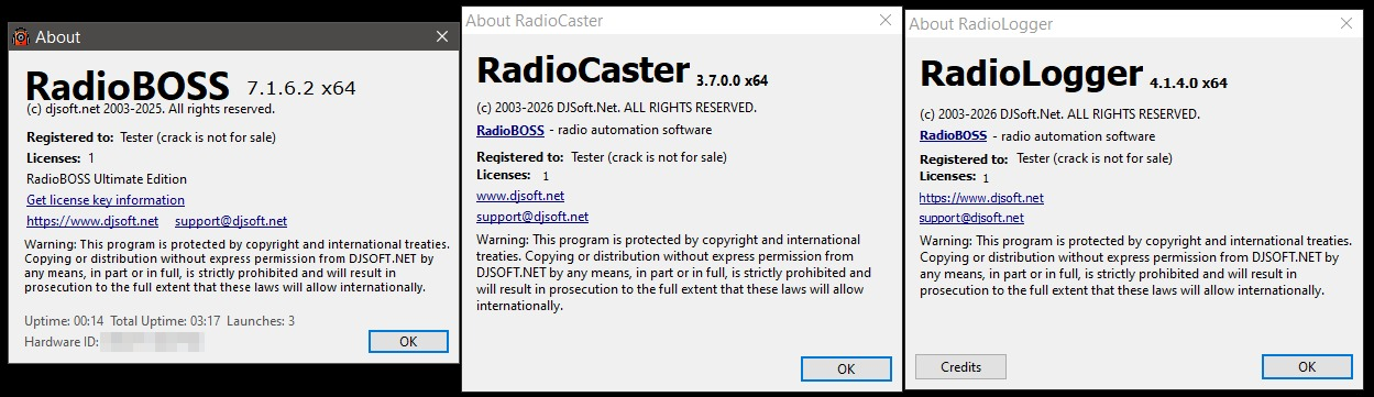 RadioBOSS V7.1.6.2 - RadioCaster V3.70 - RadioLogger V4.14